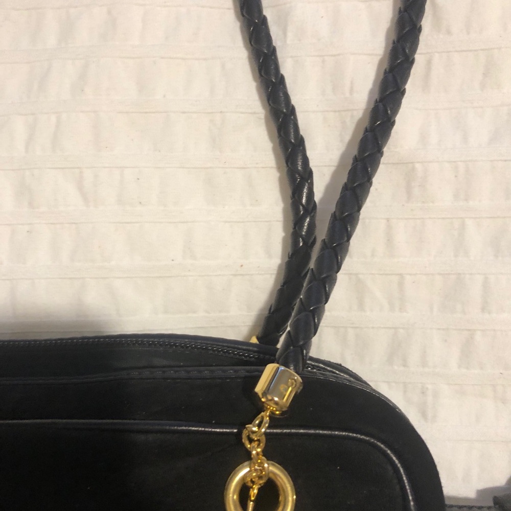 Bottega Veneta Black Suede Shoulder Bag with Leather straps Gold accents - Picture 6 of 13